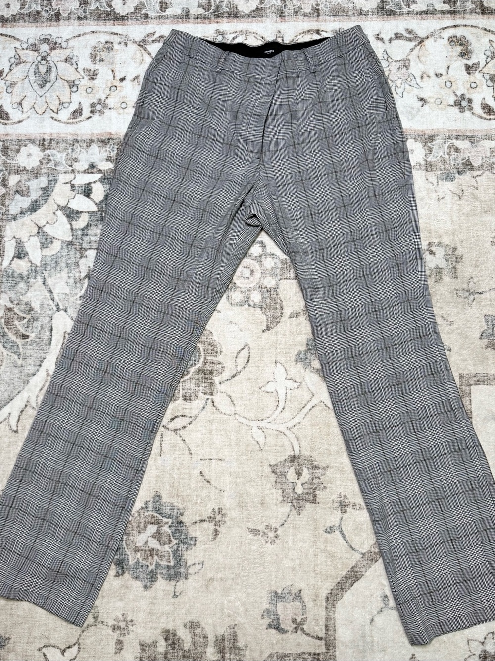 Express Editor Bootcut Mid Rise 12R Express Gray Plaid Boot-Cut Trousers